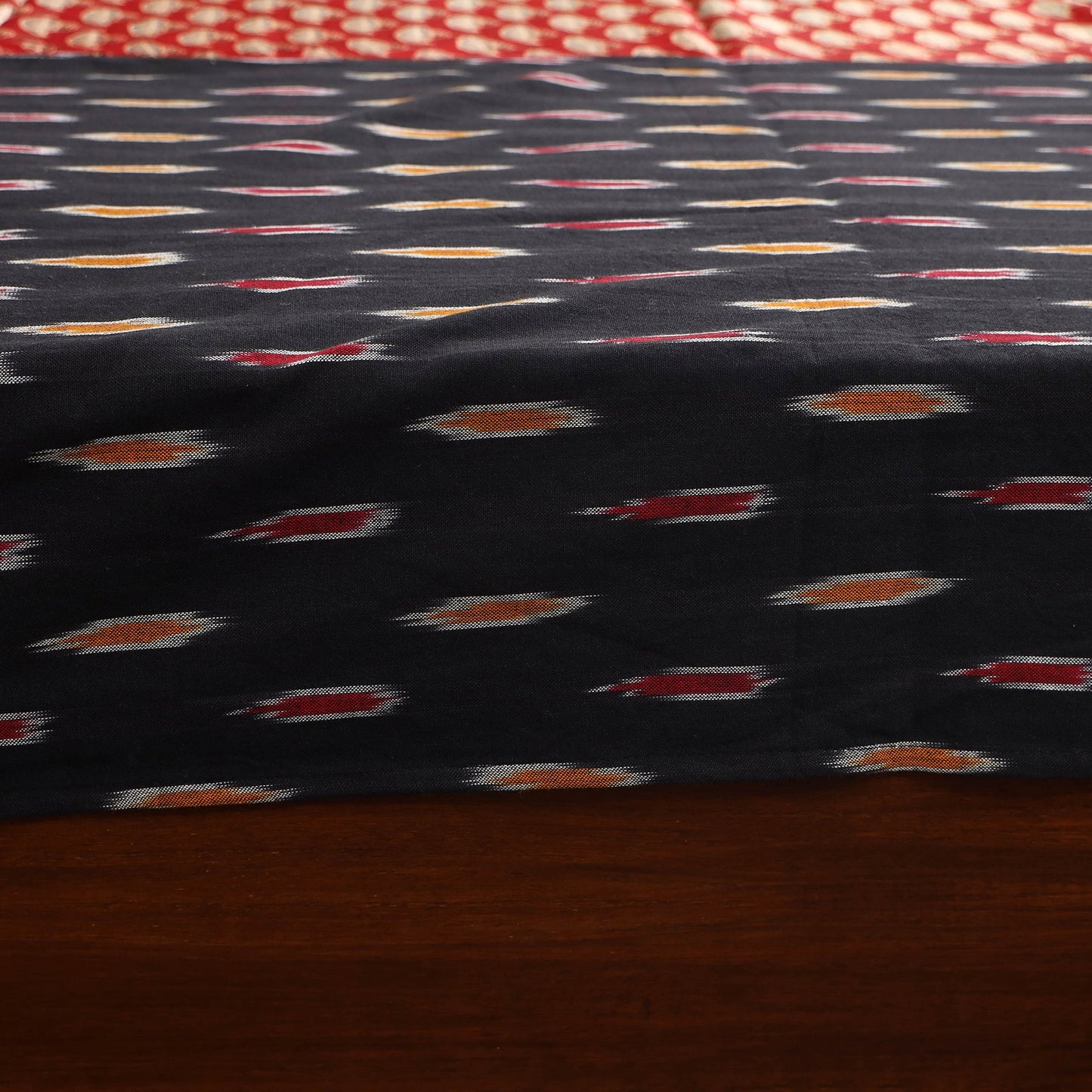 Black - ikat with modal silk patch cotton bedsheet set 29