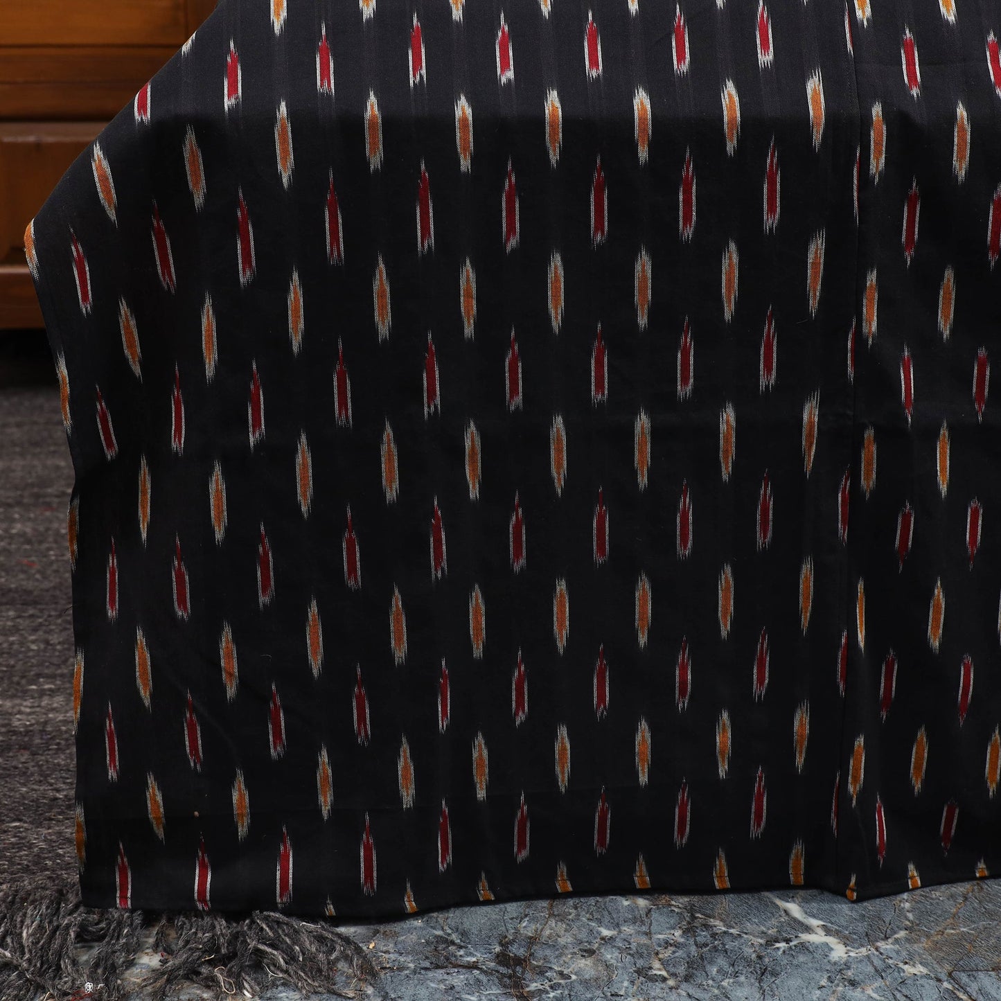 Black - ikat with modal silk patch cotton bedsheet set 29