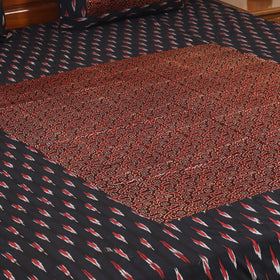 Black - ikat with modal silk patch cotton bedsheet set 33