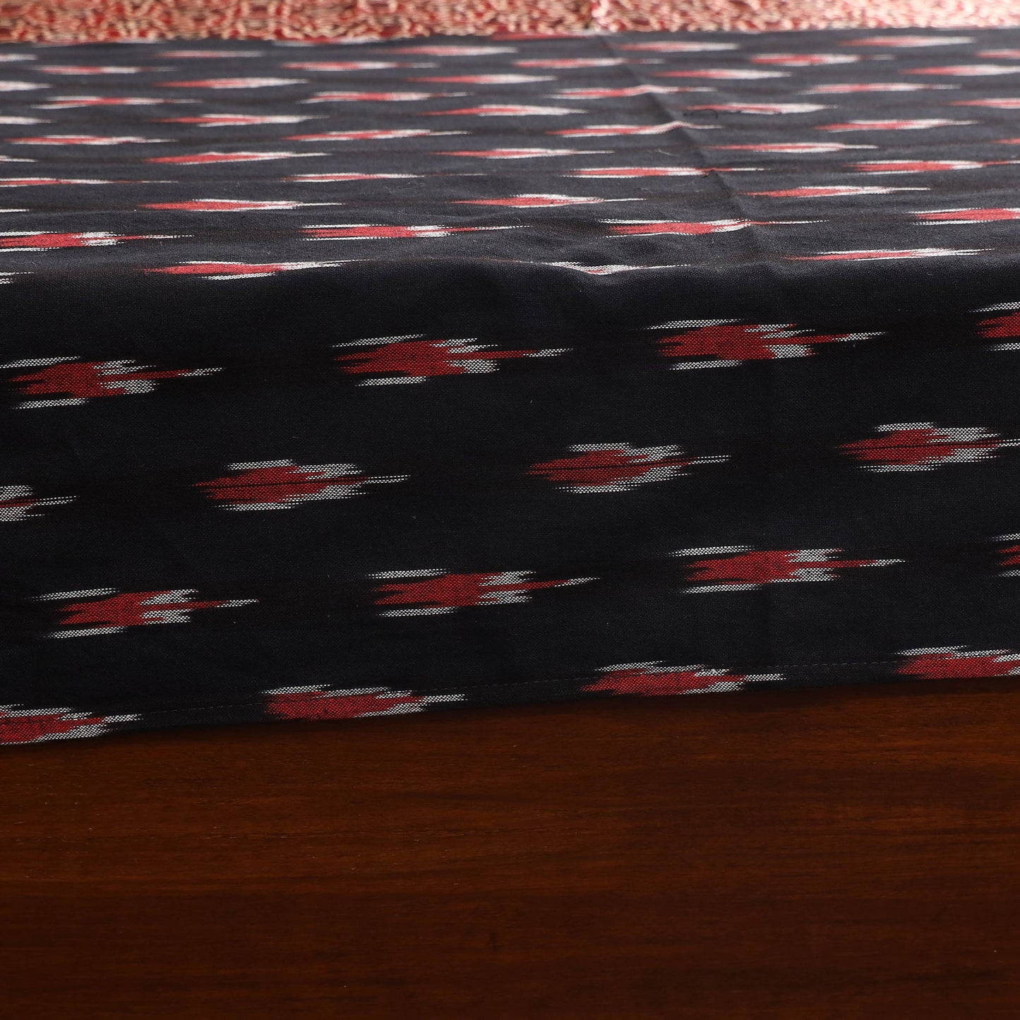 Black - ikat with modal silk patch cotton bedsheet set 33