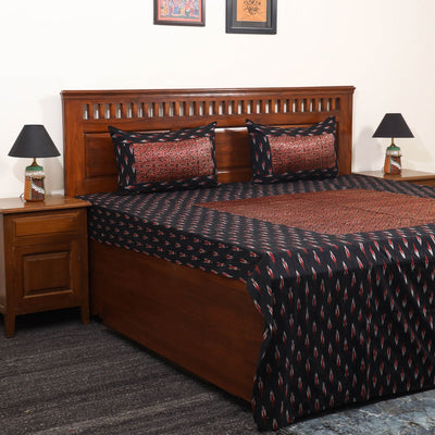 Black - ikat with modal silk patch cotton bedsheet set 33
