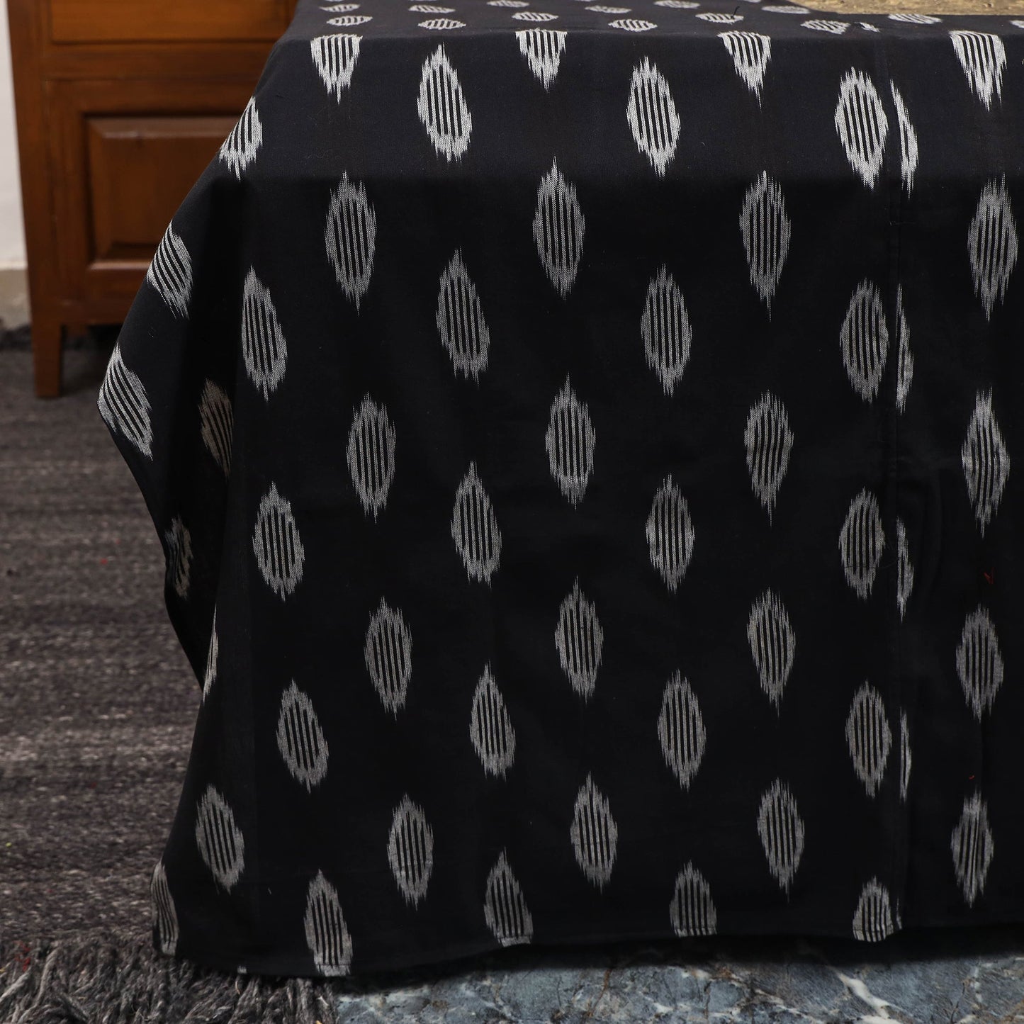 Black - ikat with modal silk patch cotton bedsheet set 35