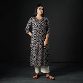  Ajrakh Block Printing Cotton Long Kurta for Women