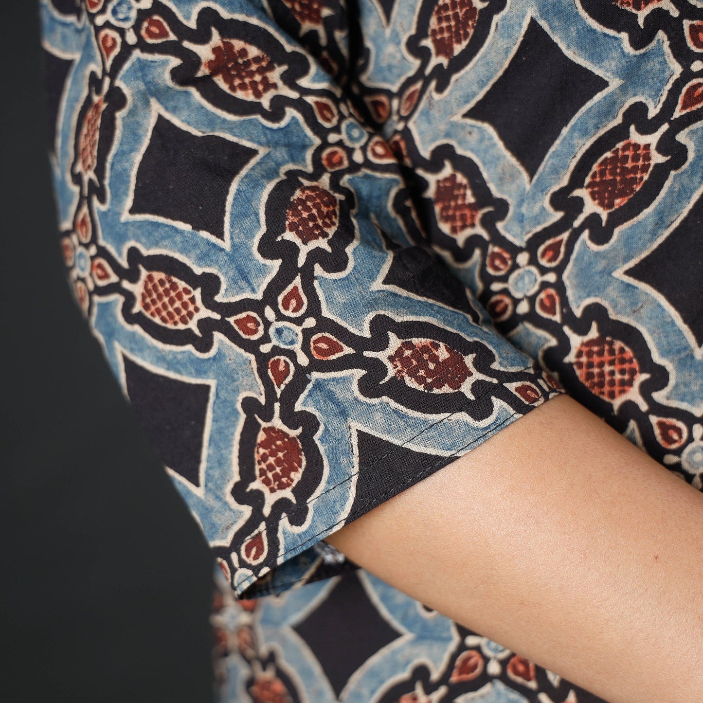  Ajrakh Block Printing Cotton Long Kurta for Women