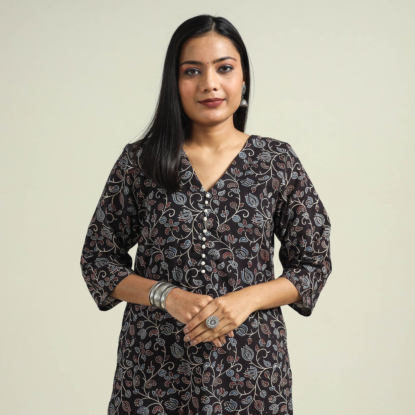 Buy Ajrakh Hand Block Printed Cotton Kurta for Women