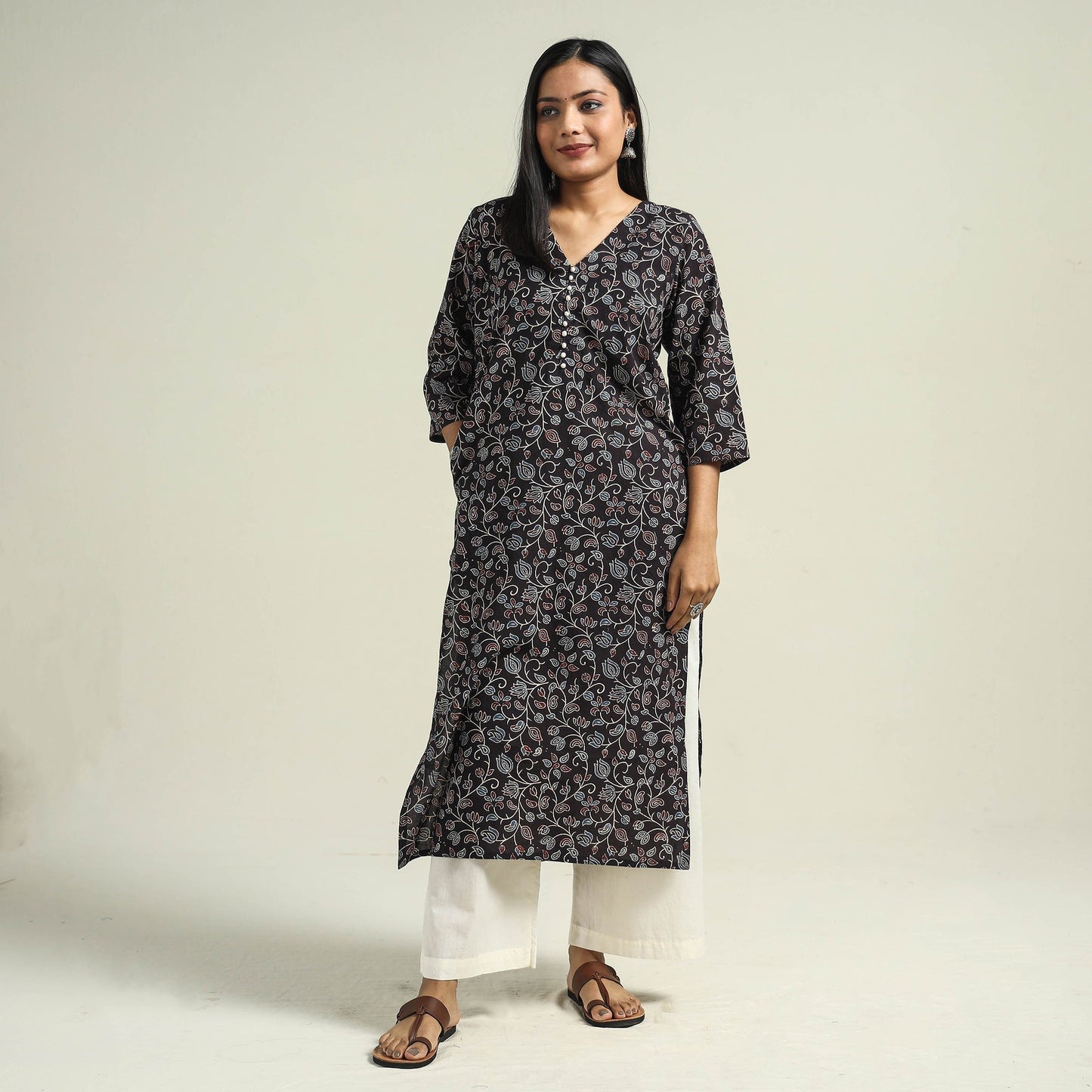 Buy Ajrakh Hand Block Printed Cotton Kurta for Women