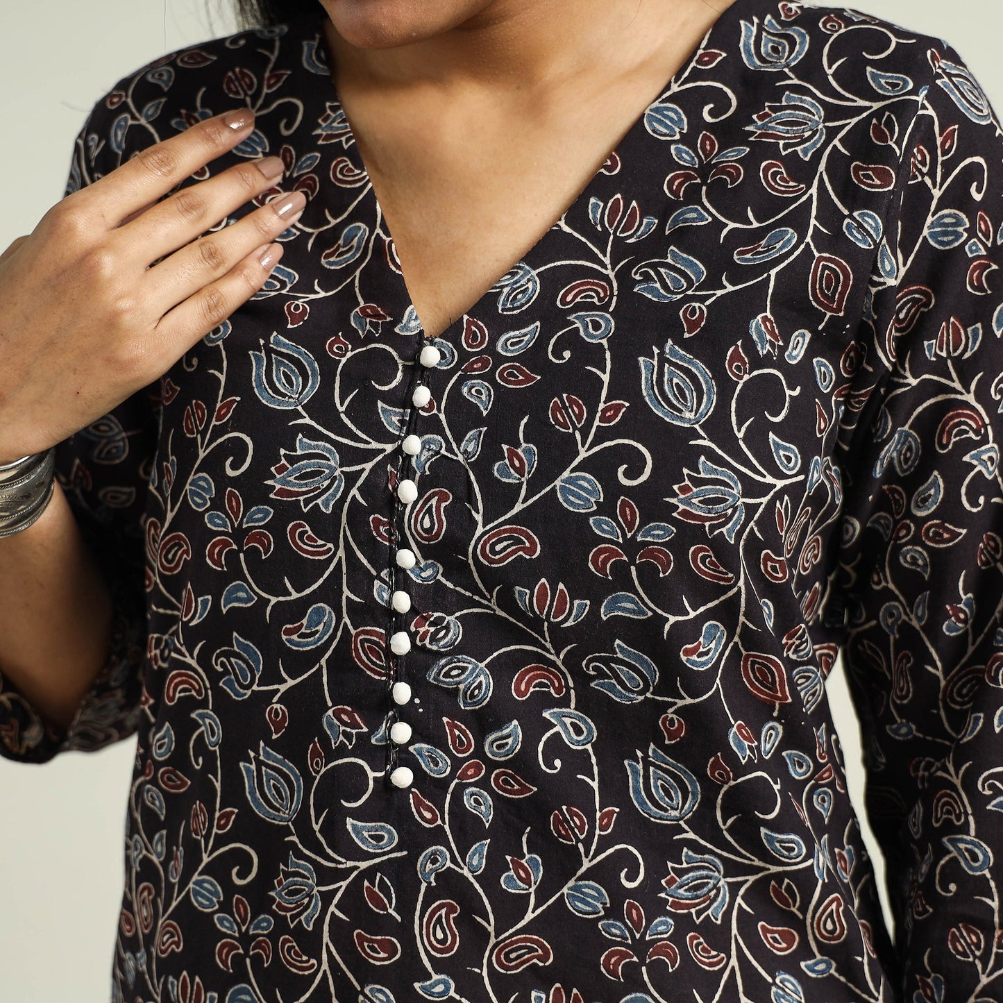 Buy Ajrakh Hand Block Printed Cotton Kurta for Women