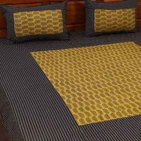 Black - jacquard with bagh patch cotton bedsheet set 12