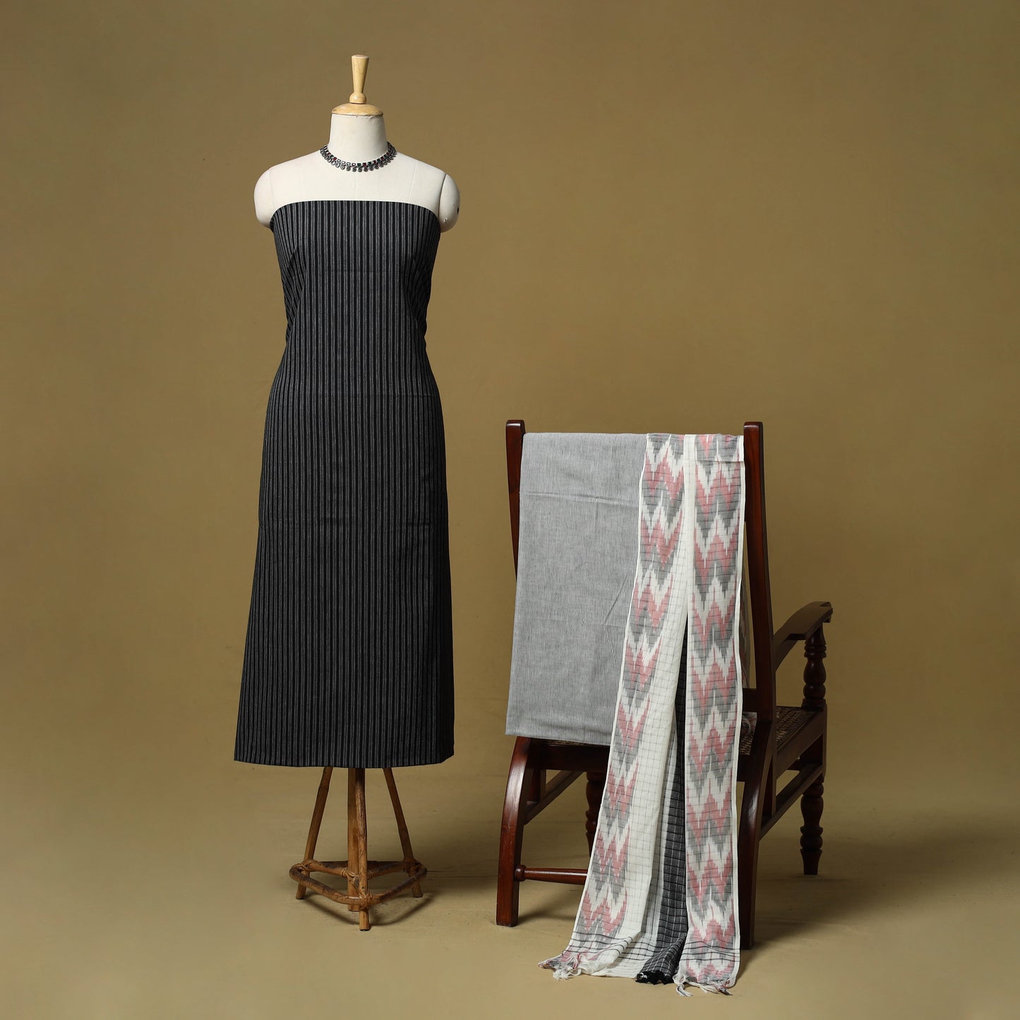 Jacquard cotton 3pc unstitched dress material 129