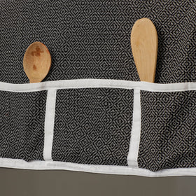 Black Jacquard Cotton Fridge Top Cover with Multiple Pockets 