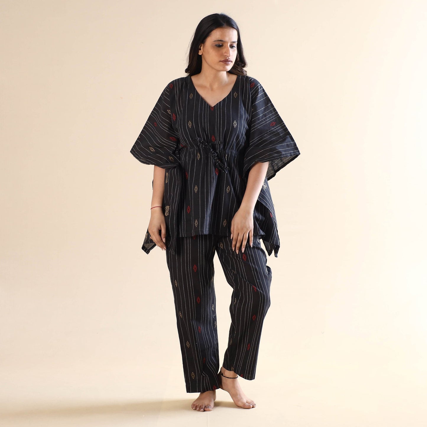 Buy Jacquard Cotton Kaftan & Pyjama Night Suit Set Online at iTokri.com