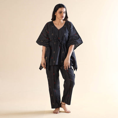 Buy Jacquard Cotton Kaftan & Pyjama Night Suit Set Online at iTokri.com