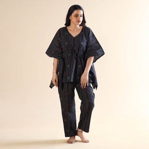 Buy Jacquard Cotton Kaftan & Pyjama Night Suit Set Online at iTokri.com