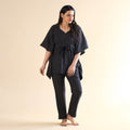 Black jacquard cotton kaftan & pyjama night suit set