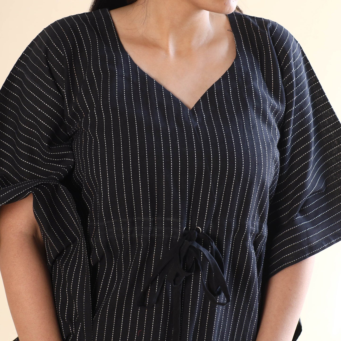 Black jacquard cotton kaftan & pyjama night suit set