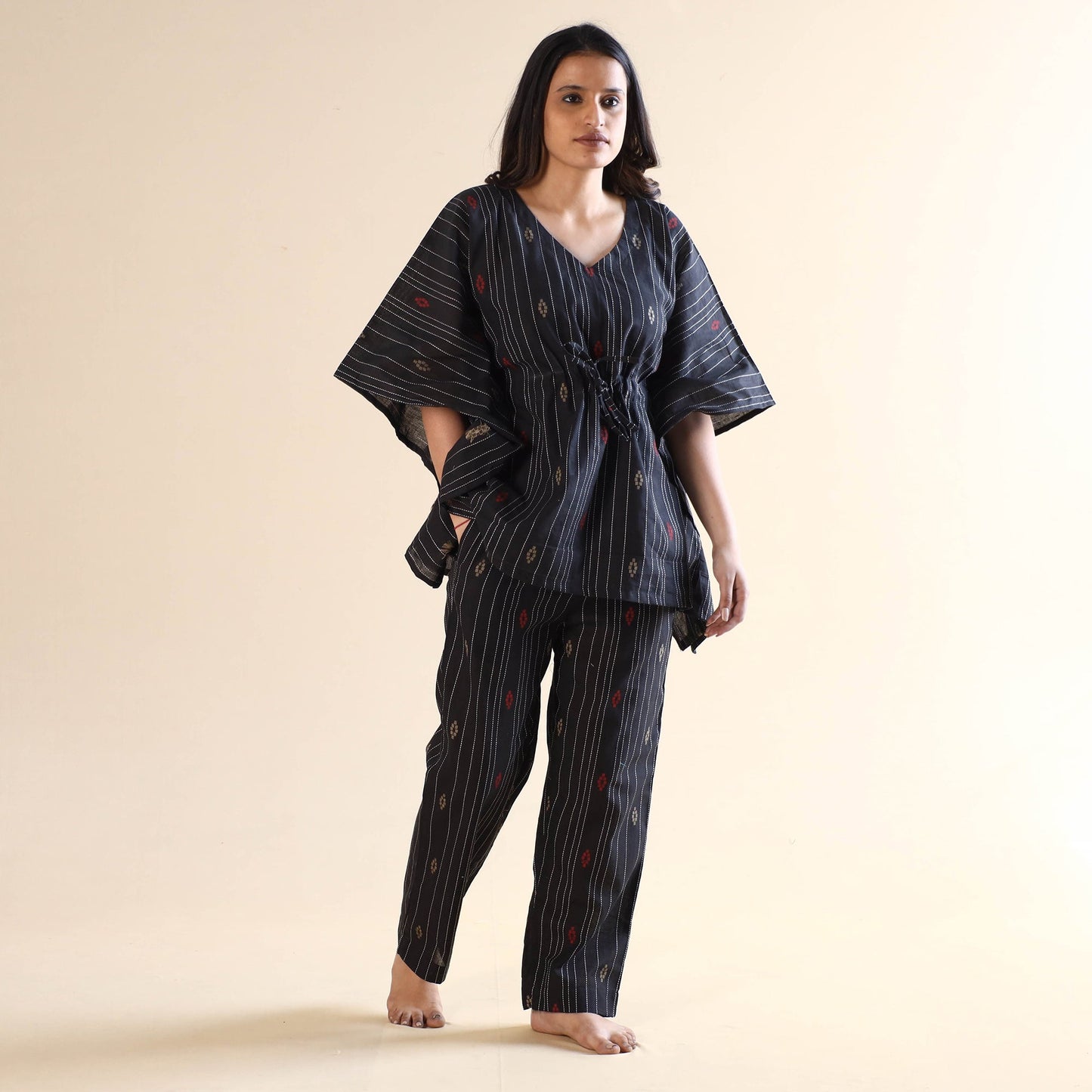 Buy Jacquard Cotton Kaftan & Pyjama Night Suit Set Online at iTokri.com