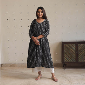  Black Jacquard Cotton Long Kurta for Women