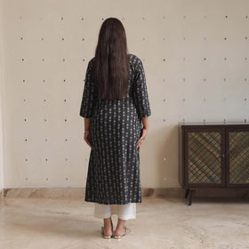  Black Jacquard Cotton Long Kurta for Women