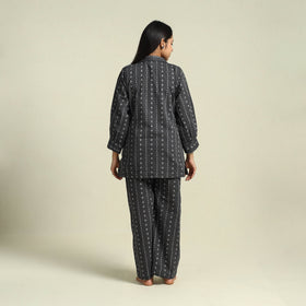  Black Jacquard Cotton Top & Pyjama Night Suit Set