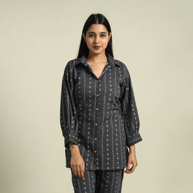  Black Jacquard Cotton Top & Pyjama Night Suit Set