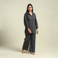  Black Jacquard Cotton Top & Pyjama Night Suit Set