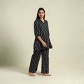  Black Jacquard Cotton Top & Pyjama Night Suit Set