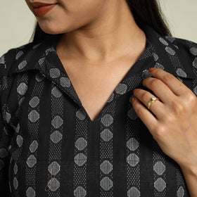  Black Jacquard Cotton Top & Pyjama Night Suit Set