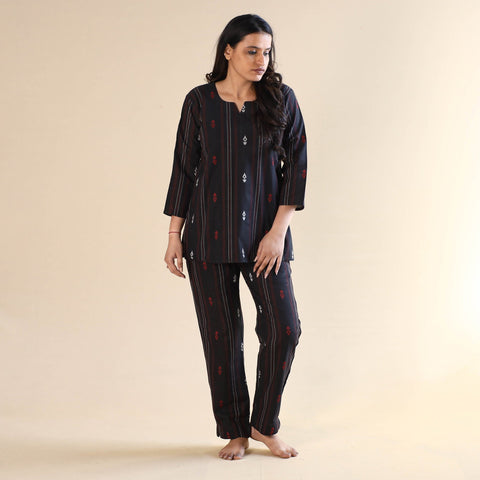 Black jacquard cotton top & pyjama night suit set