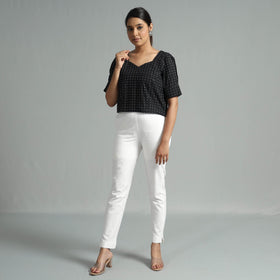  Jacquard Half Sleeve Cotton Crop Top 