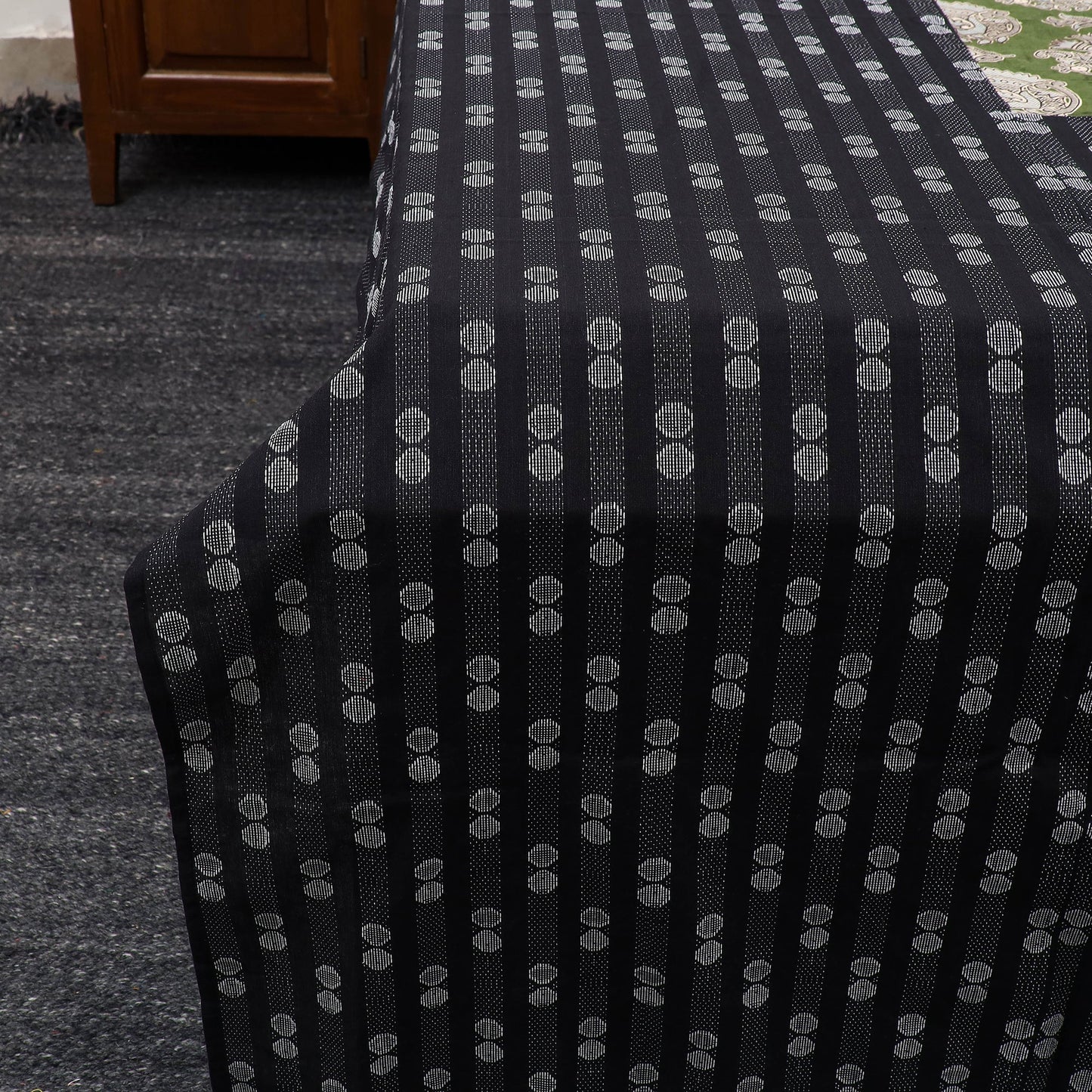 Black Jacquard with Kalamkari Patch Cotton Bedsheet Set