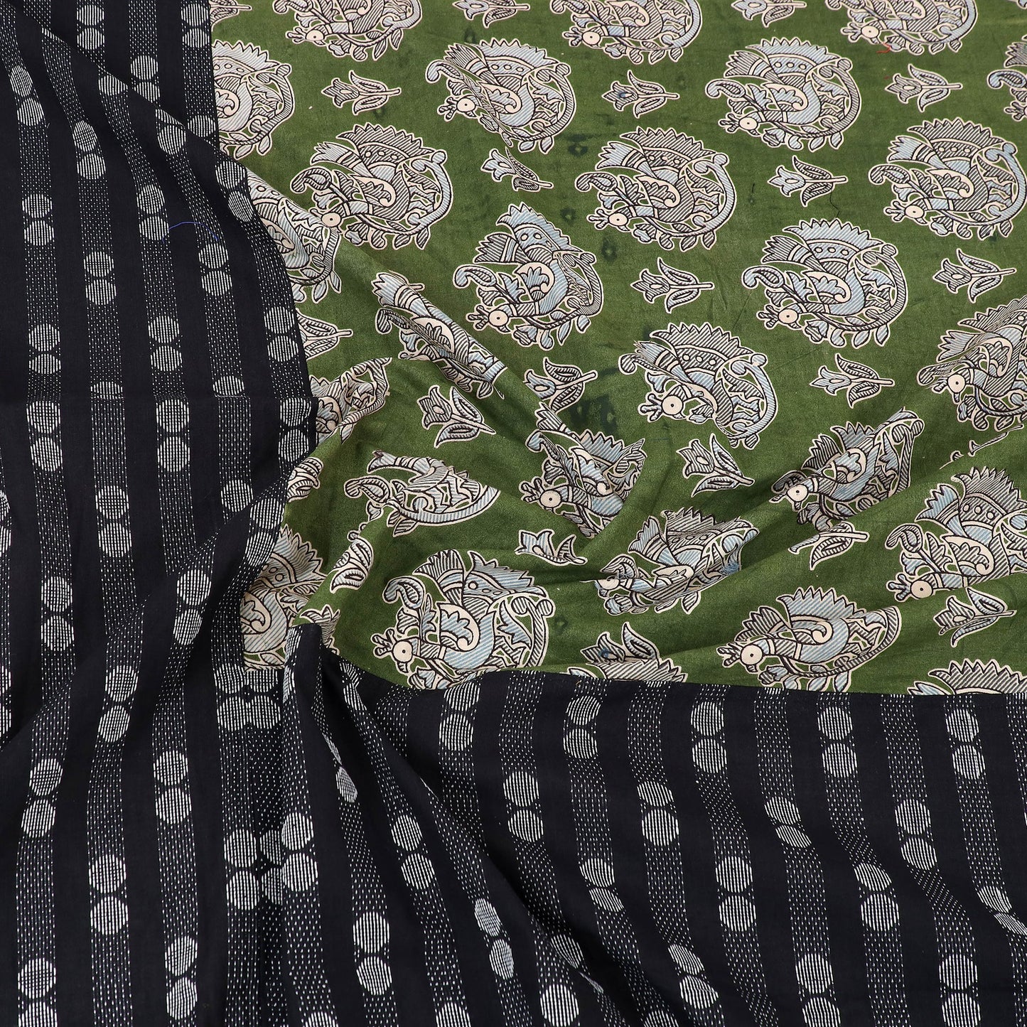 Black Jacquard with Kalamkari Patch Cotton Bedsheet Set