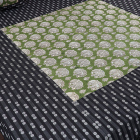 Black Jacquard with Kalamkari Patch Cotton Bedsheet Set