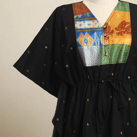 Buy Black Jacquard Kantha Mosaic Fusion Cotton Kaftan
