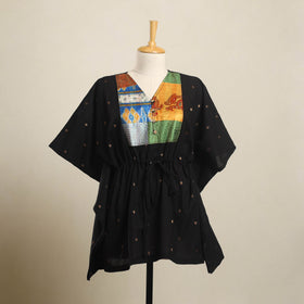 Buy Black Jacquard Kantha Mosaic Fusion Cotton Kaftan