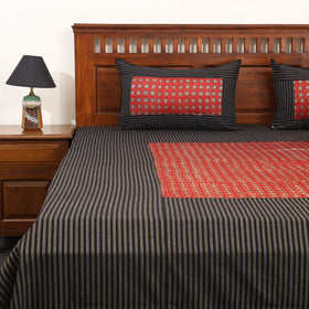 Black Jacquard with Ajrakh Modal Silk Patch Cotton Bedsheet Set