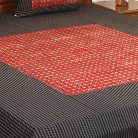 Black Jacquard with Ajrakh Modal Silk Patch Cotton Bedsheet Set