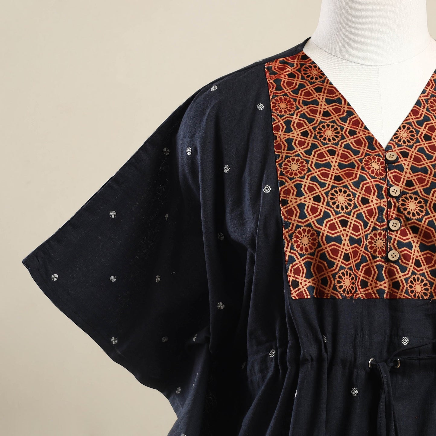 Buy Black Jacquard Mosaic Fusion Cotton Kaftan