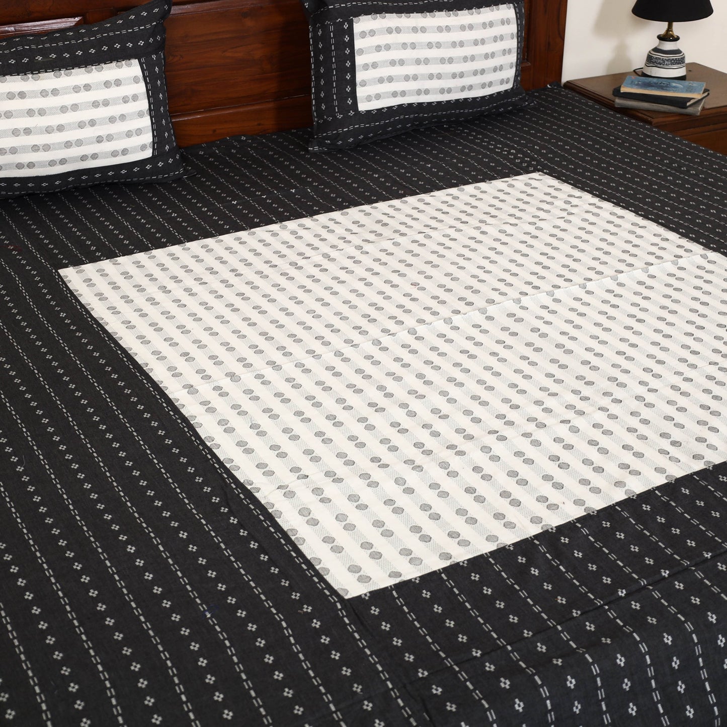 Black - jacquard patchwork cotton double bed cover