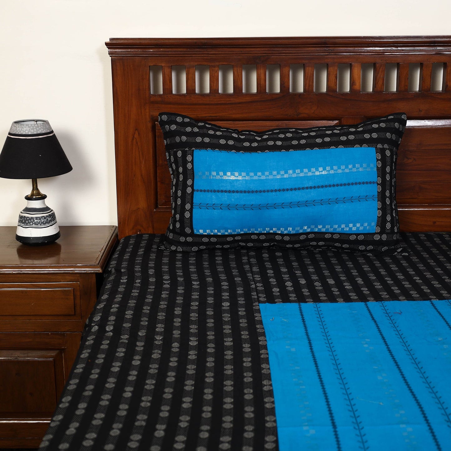 Black - jacquard patchwork cotton double bed cover