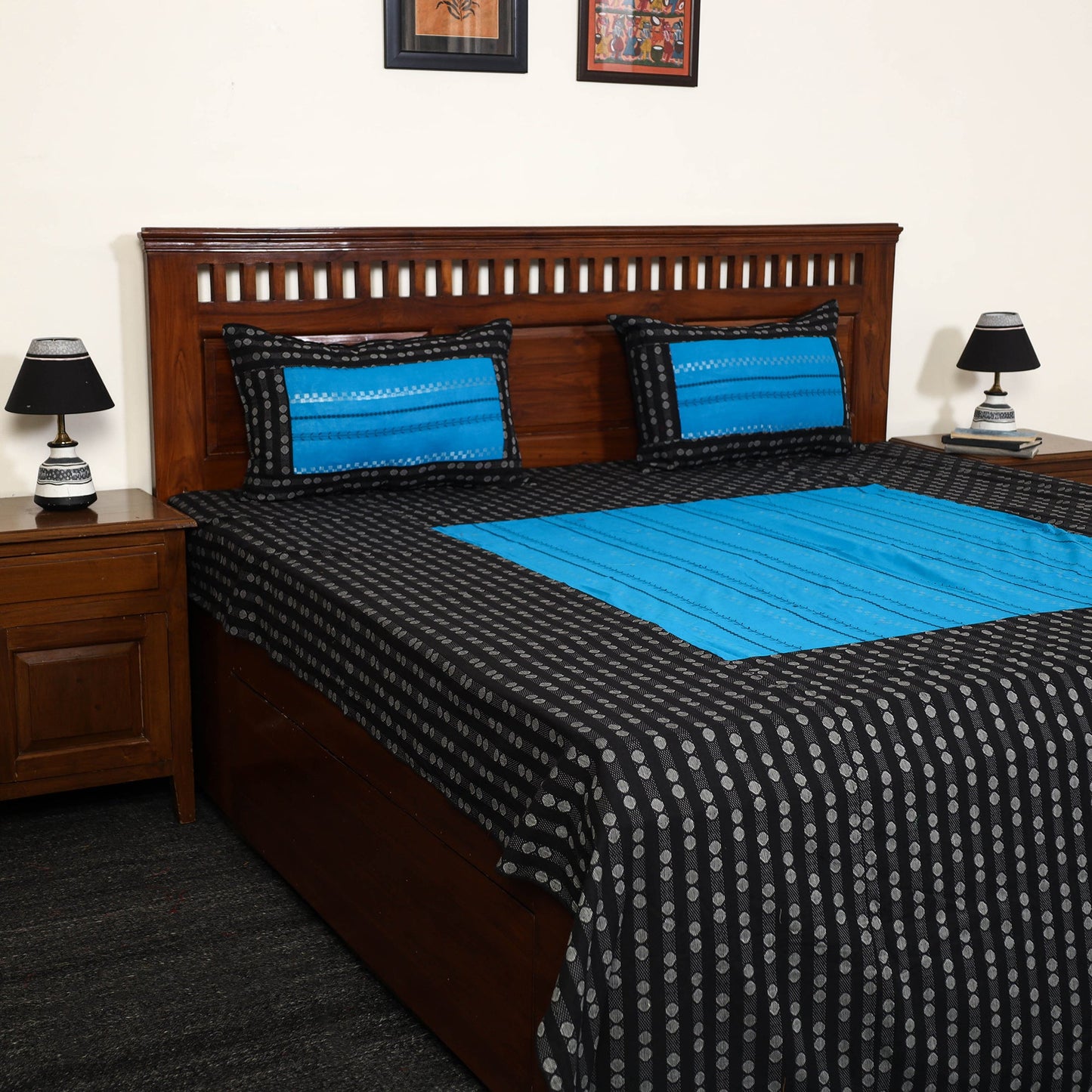 Black - jacquard patchwork cotton double bed cover