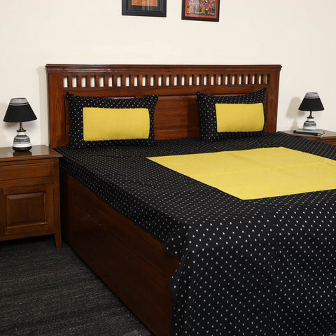 Black - jacquard patchwork cotton double bed cover