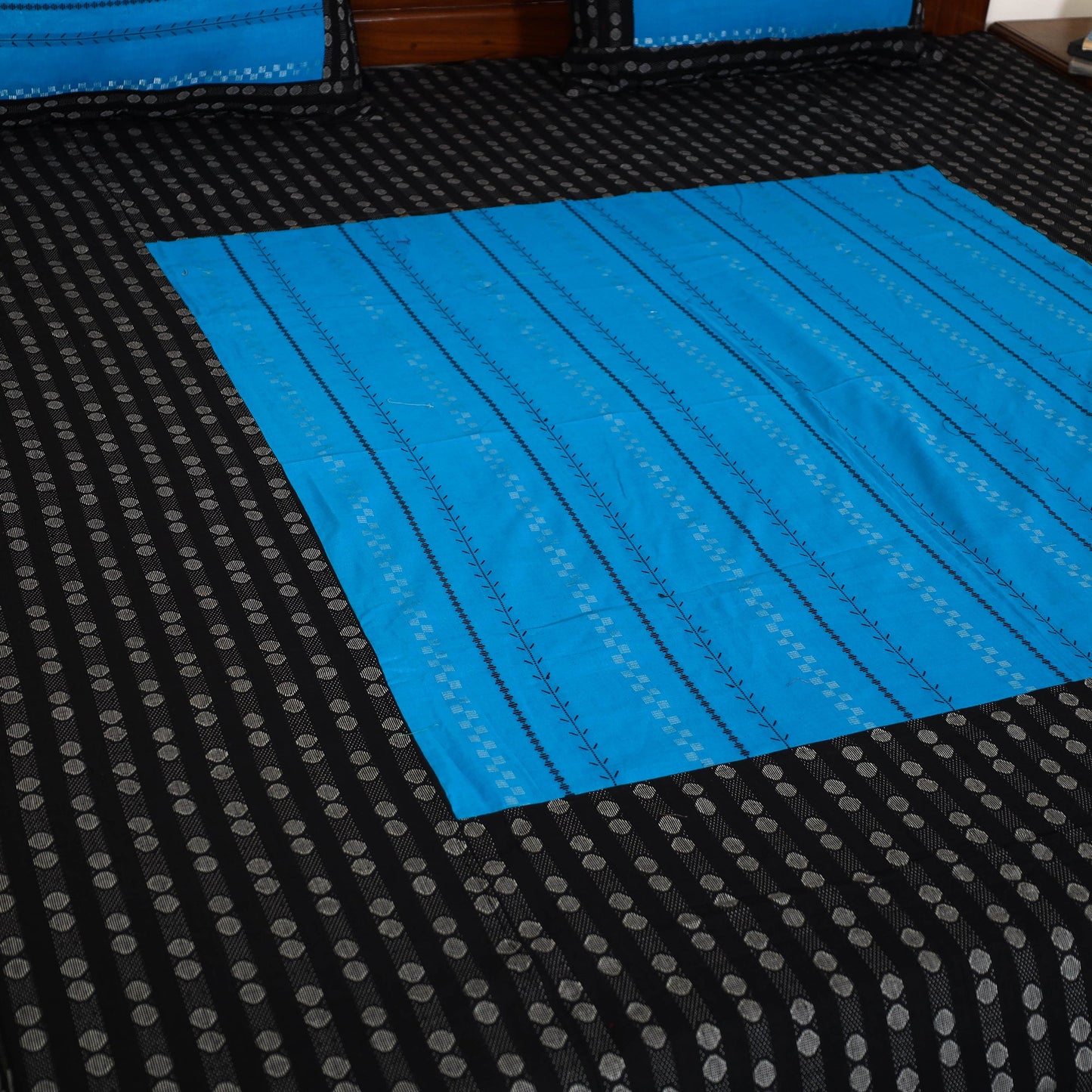 Black - jacquard patchwork cotton double bed cover