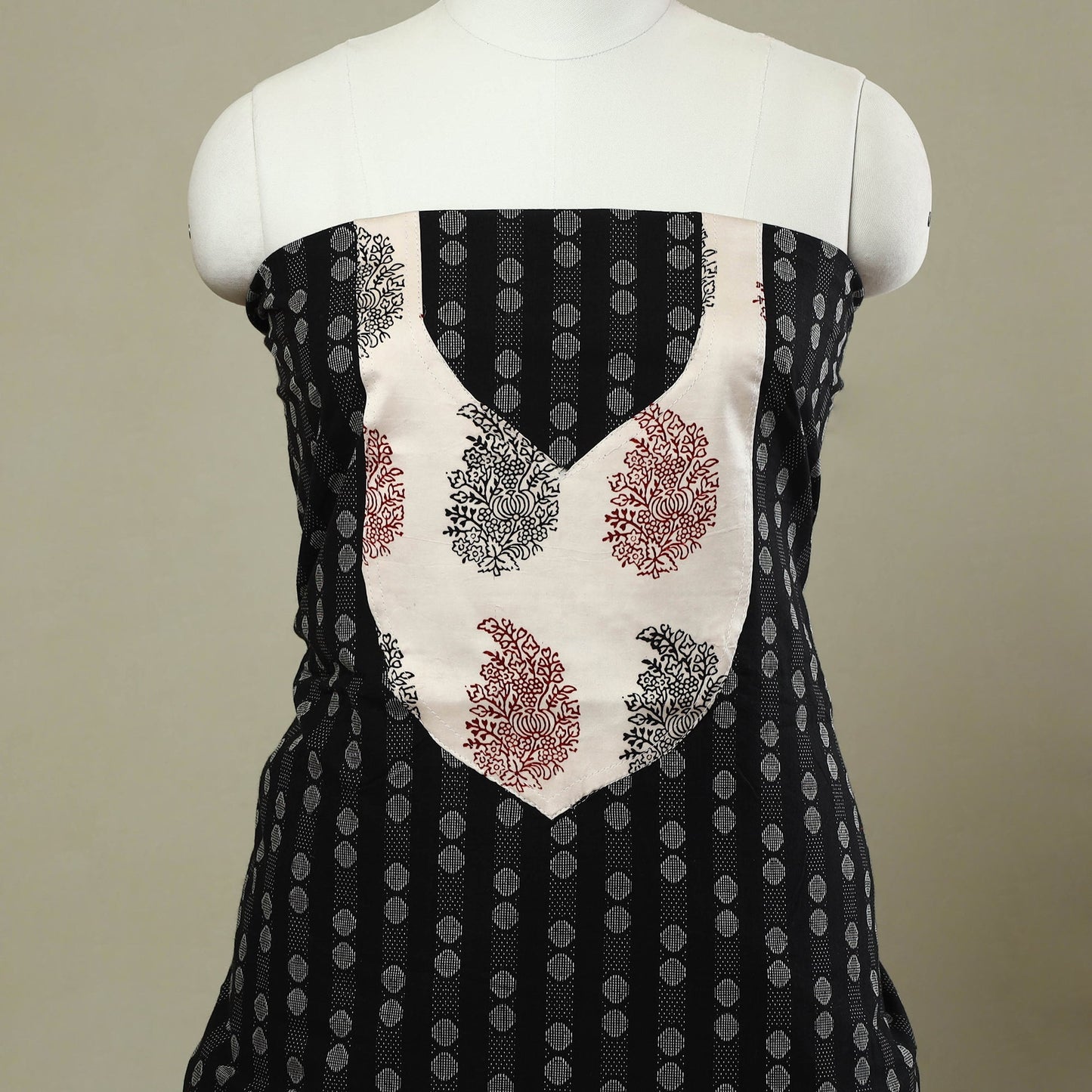 Black - jacquard patchwork cotton unstitched kurta material