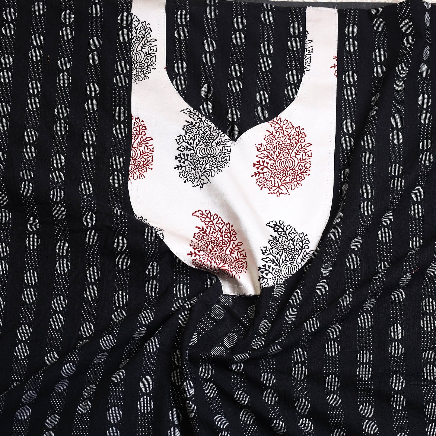 Black - jacquard patchwork cotton unstitched kurta material