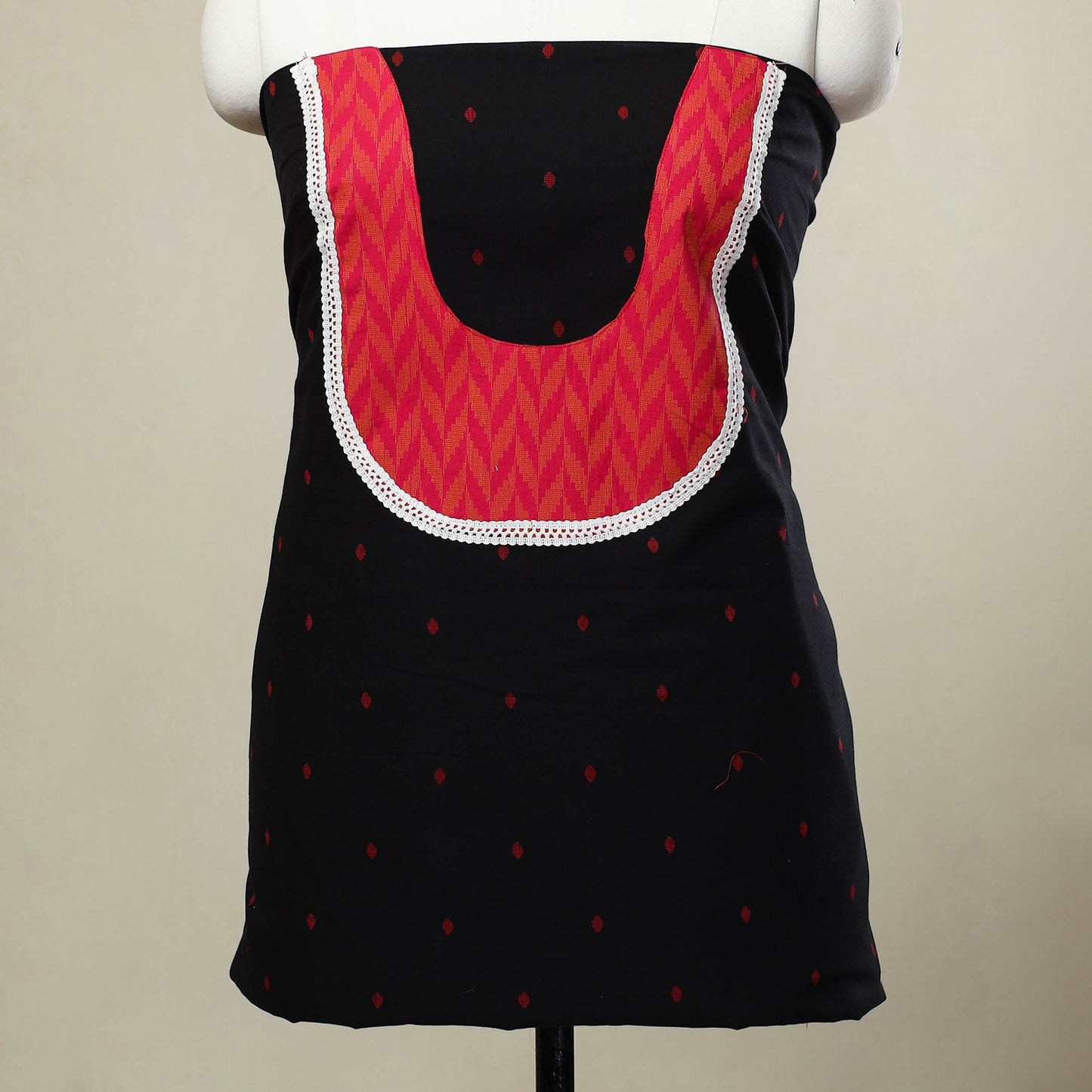 Buy Black Jacquard Patchwork Cotton Kurta Material