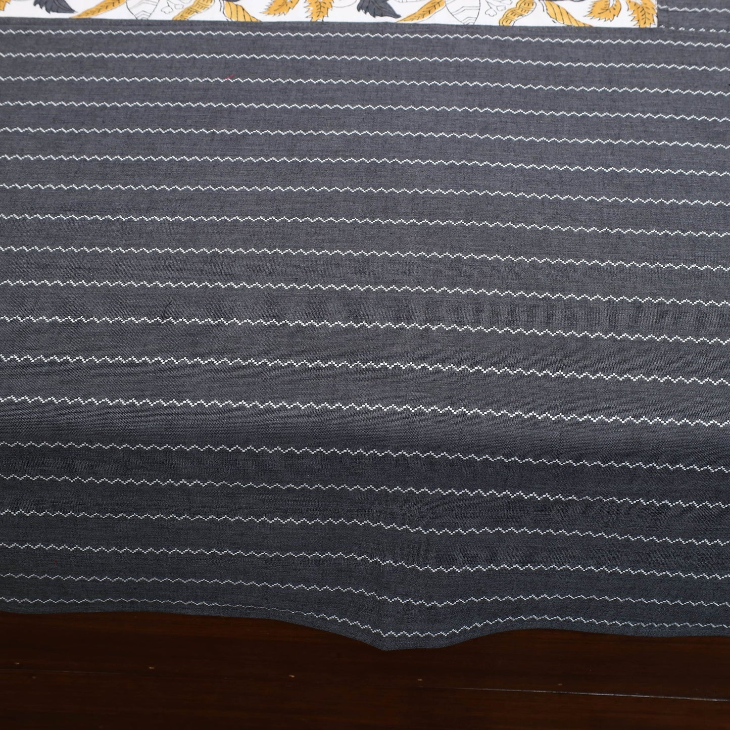 Black Jacquard with Sanganeri Patch Cotton Bedsheet Set