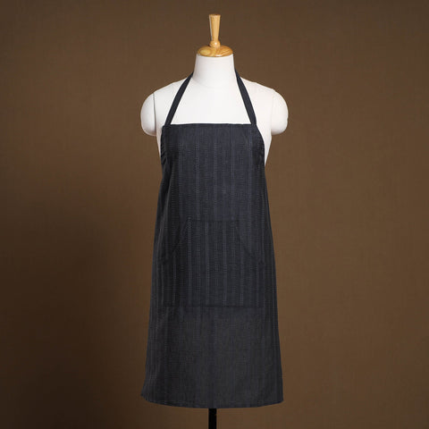 Black Jacquard Weave Cotton Apron with Pocket