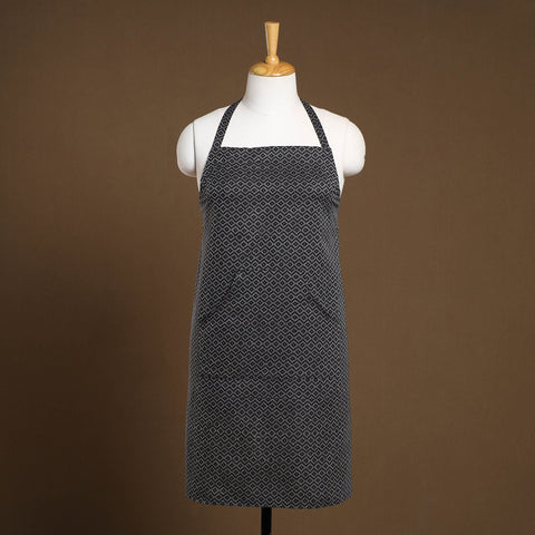 Black Bagh Block Print Cotton Apron with Pocket