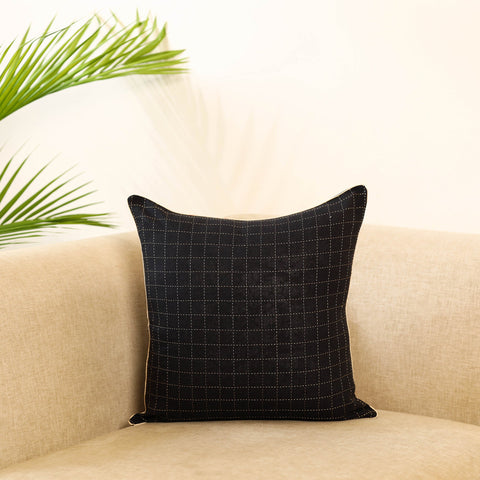 Black - jacquard weave cotton cushion cover 06 - handcrafted