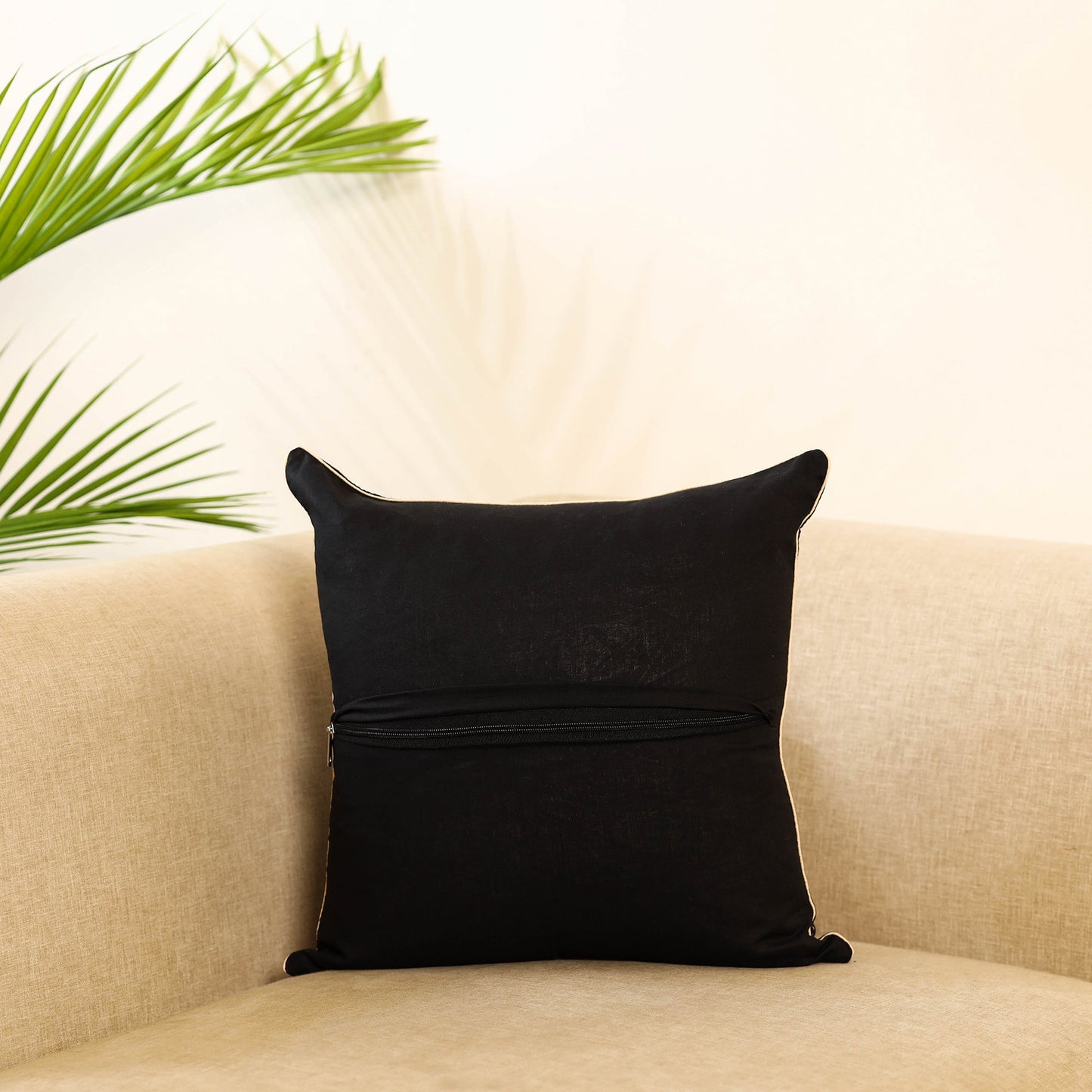 Black - jacquard weave cotton cushion cover 06 - handcrafted